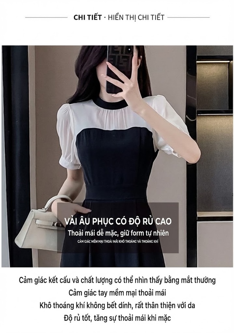 Jumpsuit Nữ Lưng Cao Ống Rộng Thiết Kế Thanh Lịch Màu Đen chi tiết 4