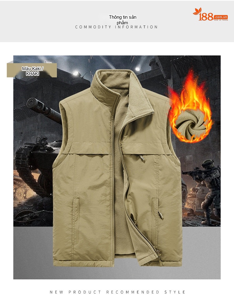 Áo Gilet Nam Hai Mặt Mặc Áo Khoác Ngoài Nhiều Túi Lông Cừu chi tiết 5