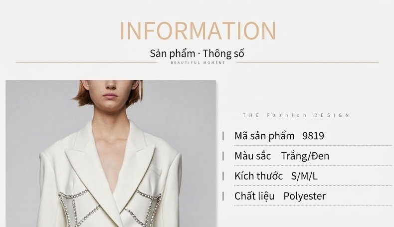 Áo Blazer Nữ Dáng Dài Vừa Đính Đá Sang Trọng Chiết Eo Phong Cách Châu Âu Màu Đen, Trắng chi tiết 1