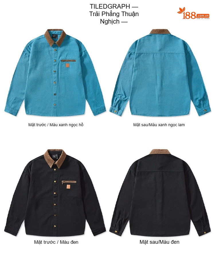 Áo Khoác Sơ Mi Nam Cổ Bẻ Carhartt Phong Cách Retro Mỹ Màu Đen, Xanh chi tiết 17