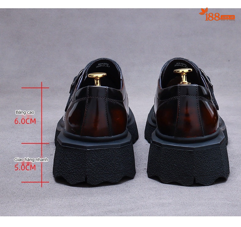 Giày Tây Khóa Nam Da Bóng Chiều Cao Đế Khoảng 5cm Màu Đen, Nâu chi tiết 18