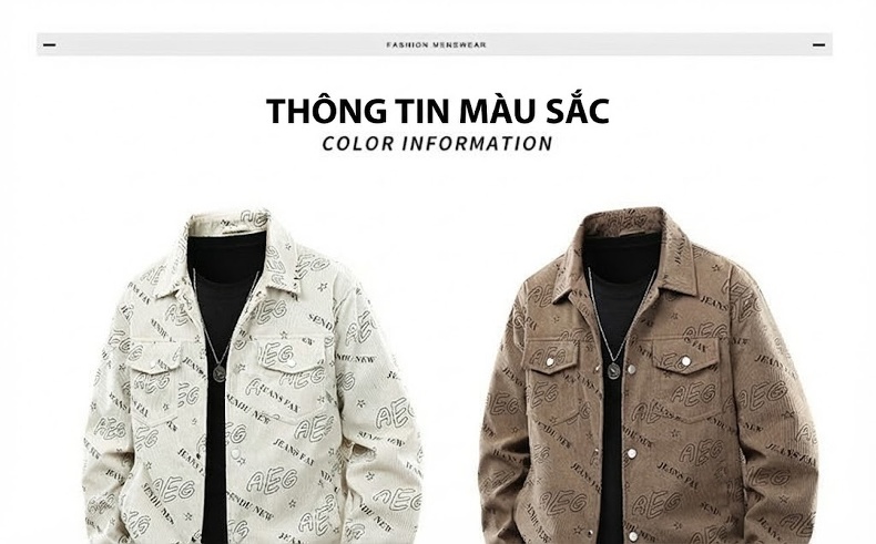 Áo Khoác Nam In Chữ Tay Dài Phong Cách Hàn Quốc Trẻ Trung Màu Đen, Trắng Kem, Xanh Rêu, Nâu chi tiết 4