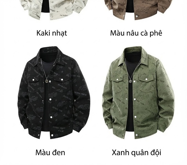 Áo Khoác Nam In Chữ Tay Dài Phong Cách Hàn Quốc Trẻ Trung Màu Đen, Trắng Kem, Xanh Rêu, Nâu chi tiết 5