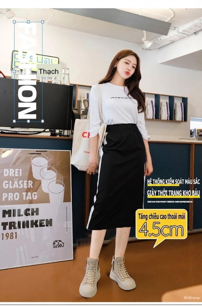 Giày Sneaker Nữ Cổ Cao Đế Dày Da Mờ Chiều Cao Đế Khoảng 4cm Màu Nâu, Kem, Đen chi tiết 1