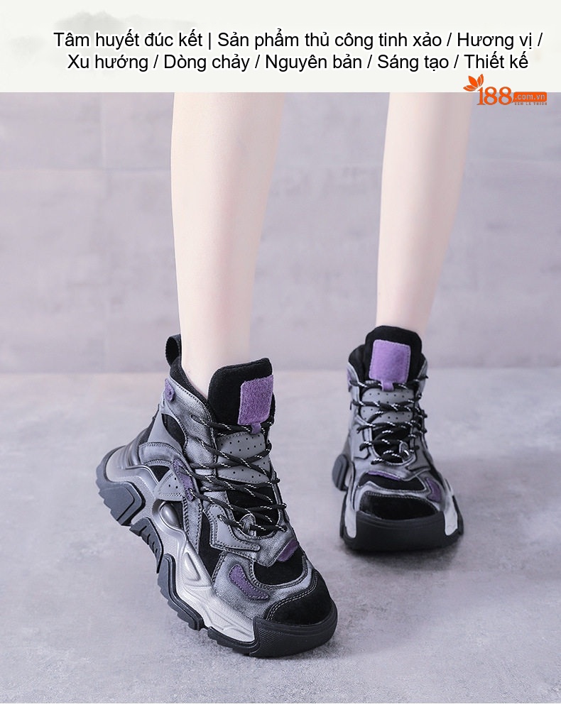 Giày Cao Cổ Nữ Da Bò Đế Dày Phong Cách Ulzzang Chiều Cao Đế Khoảng 5cm Màu Đen, Nâu chi tiết 1