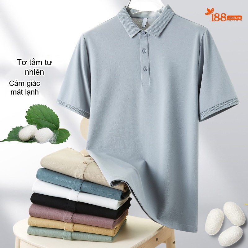 Áo Polo Nam Tơ Tằm Cotton Thoáng Khí Màu Xám, Kem, Xanh Lá, Đen...