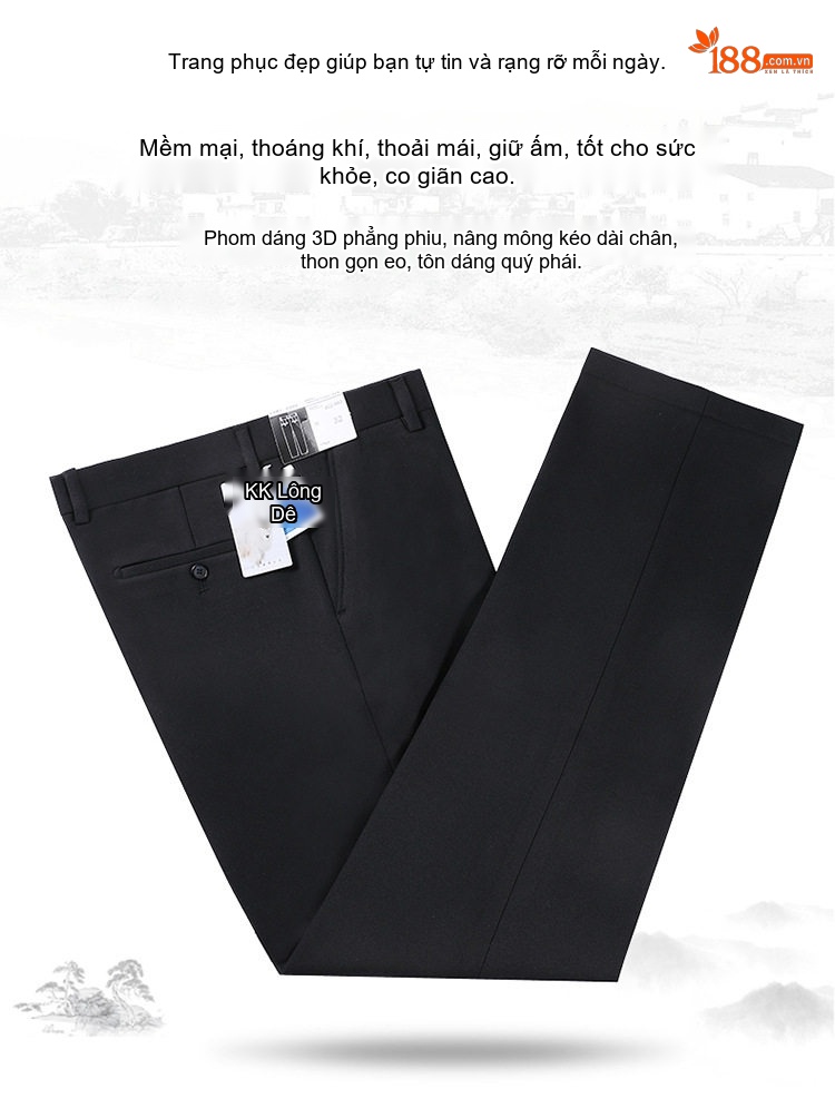 Quần Tây Nam Ống Đứng Vải Wool Dày Dặn Chống Nhăn Co Giãn Không Ly Màu Đen chi tiết 7
