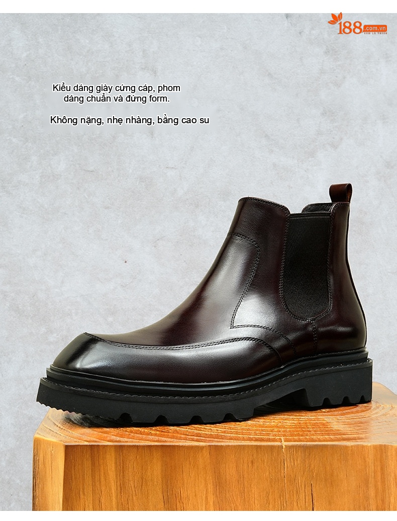 Giày Chelsea Nam Da Bò Cổ Lửng Đế Dày Chiều Cao Đế Khoảng 4cm Màu Đen, Nâu chi tiết 6