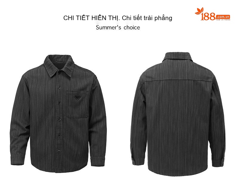 Áo Sơ Mi Nam Tay Dài Họa Tiết Sọc Gân Dáng Rộng Phong Cách Nhật Bản Màu Đen chi tiết 12