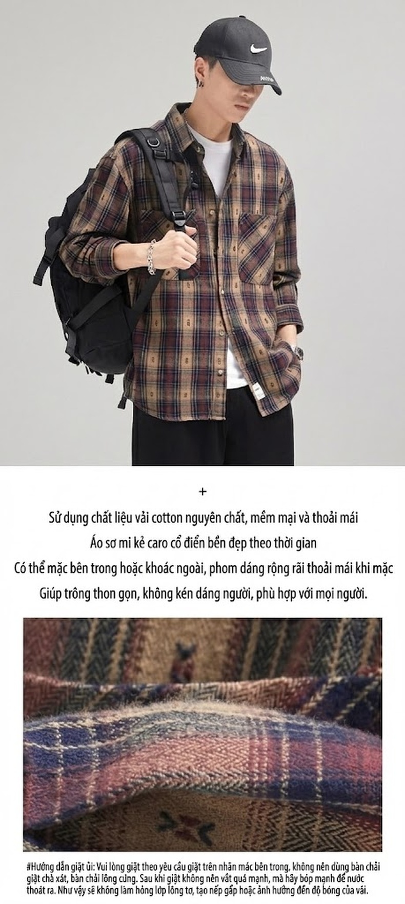 Áo Sơ Mi Nam Dài Tay Họa Tiết Kẻ Caro Phong Cách Retro Anh Quốc chi tiết 1