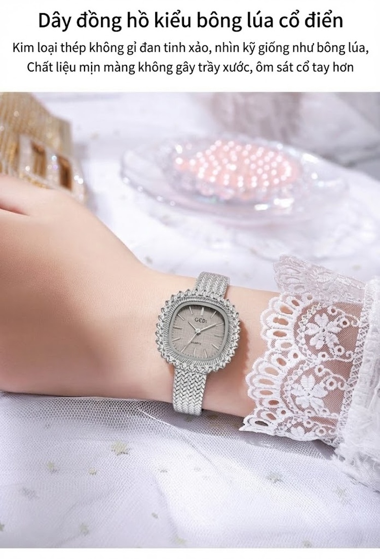 Đồng Hồ Nữ Codedi Dây Kim Loại Mạ Vàng Đính Đá Phong Cách Cổ Điển chi tiết 3