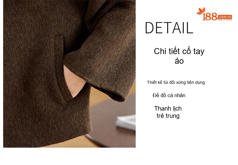 Áo Khoác Lông Cừu Non Ngắn Tay Lỡ Phong Cách Tiểu Thư Màu Trắng Kem, Đen, Nâu chi tiết 9
