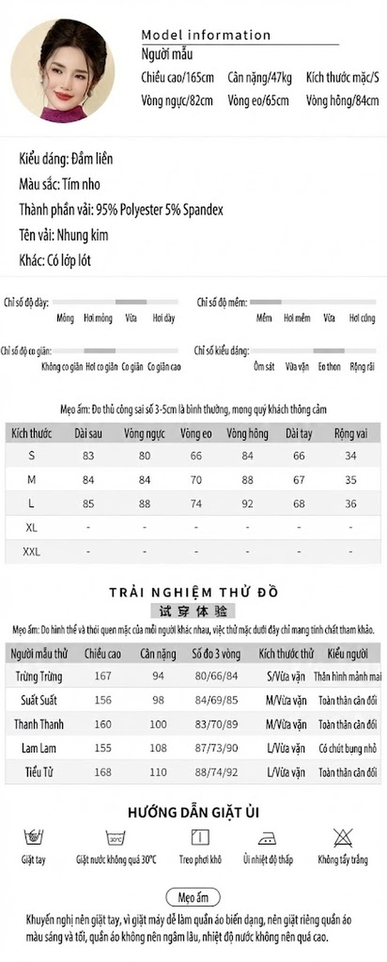 Đầm Nhung Nữ Ôm Body Dáng Ngắn Cổ Tròn Viền Ngọc Trai Tay Dài Màu Tím chi tiết 2
