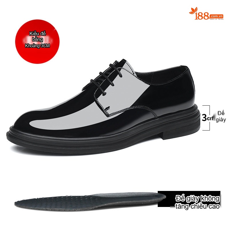 Giày Tây Buộc Dây Nam Da Bóng Chiều Cao Đế 6cm Màu Đen