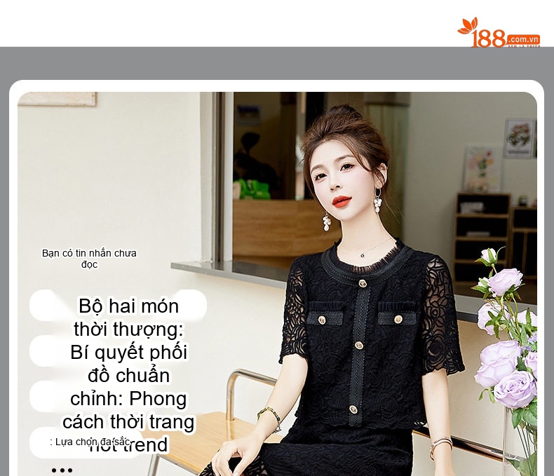 Set Áo Khoác Lửng Và Chân Váy Dài Ren Nữ Tính Thời Trang Màu Trắng, Đen chi tiết 5