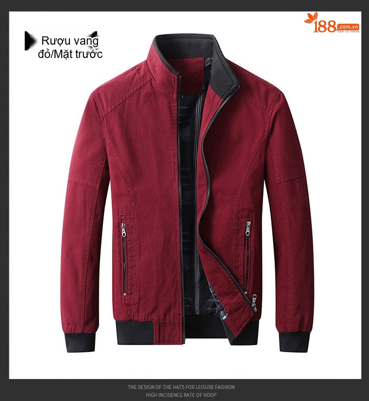 Áo Khoác Bomber Nam Cotton Dáng Đứng Cổ Giản Dị Màu Xanh Olive, Đỏ, Xanh Lá, Đen... chi tiết 16