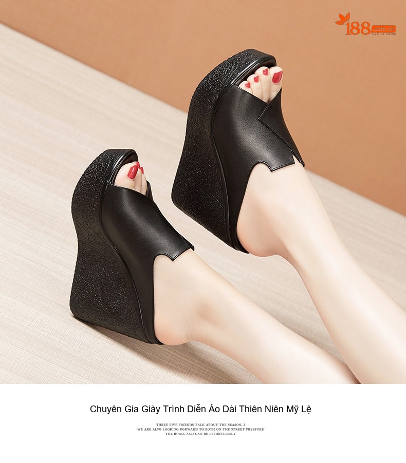 Dép Quai Ngang Nữ Đế Xuồng Da Bóng Chiều Cao Đế 11cm Màu Đen, Trắng, Đỏ chi tiết 9