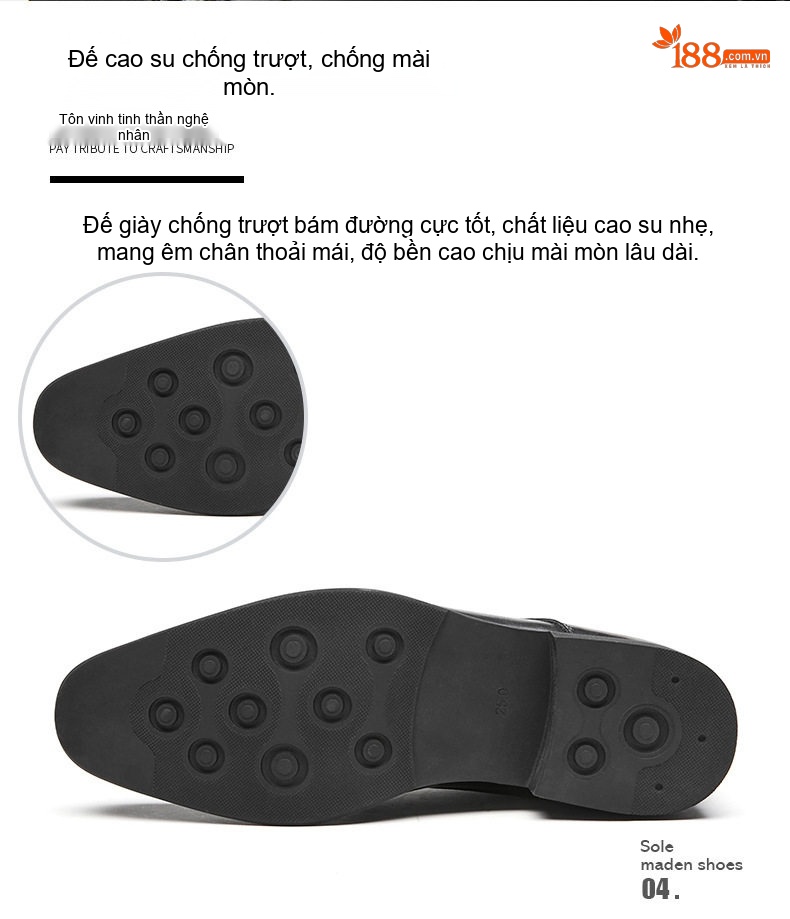 Giày Tây Buộc Dây Nam Da Bóng Mũi Nhọn Chiều Cao Đế Khoảng 3cm Màu Đen, Nâu chi tiết 8