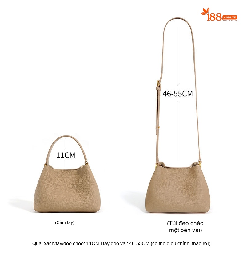 Túi Xách Nữ Da Bò Mini Bucket Đeo Vai, Đeo Chéo Màu Kem, Nâu, Tím chi tiết 9