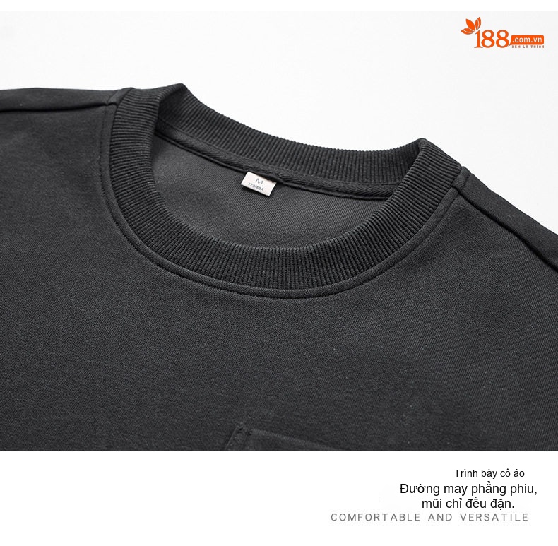 Áo Sweatshirt Nam Cotton Tay Dài Cổ Tròn Túi Hộp Thiết Kế Màu Đen chi tiết 10