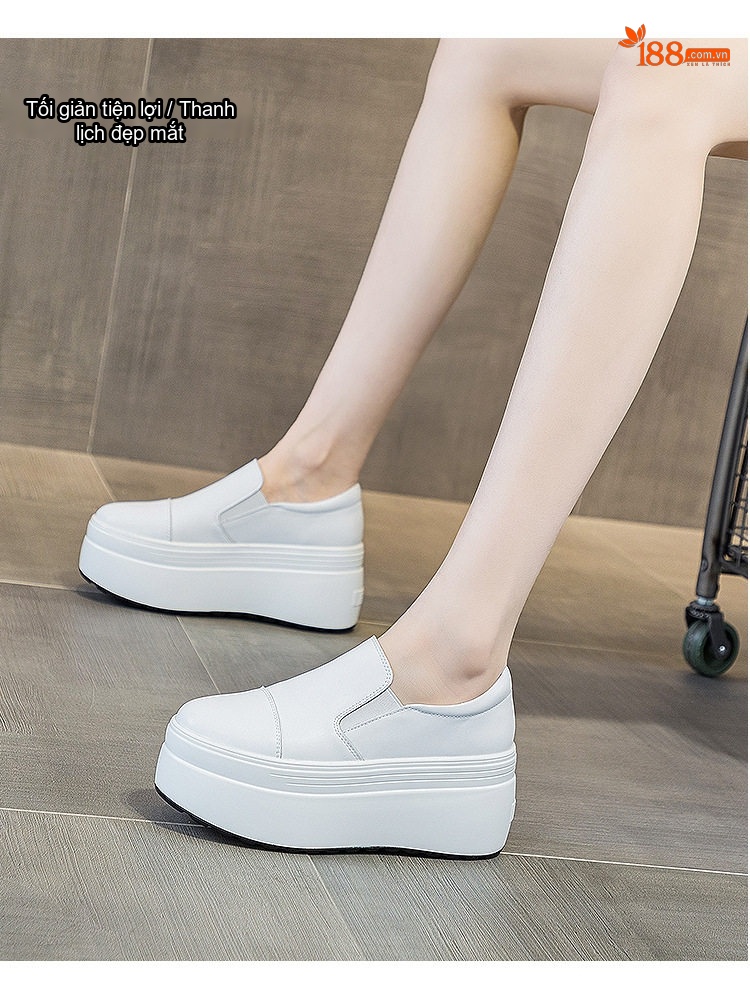 Giày Lười Nữ Da Bóng Đế Xuồng Chiều Cao Đế Khoảng 5cm Màu Trắng, Đen chi tiết 13