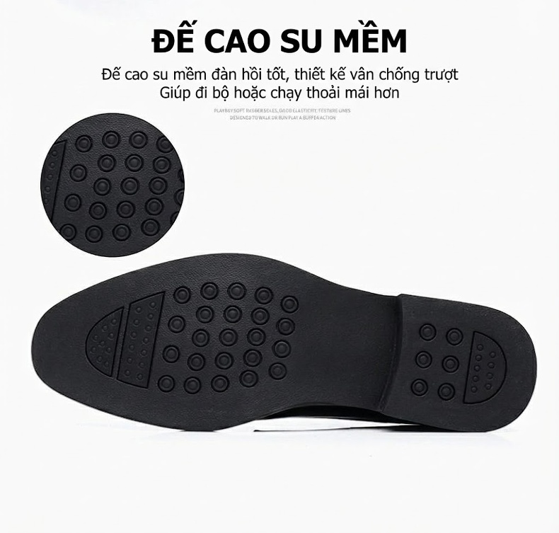 Giày Tây Buộc Dây Nam Da Bóng Chiều Cao Đế Khoảng 3cm Màu Đen, Nâu chi tiết 8