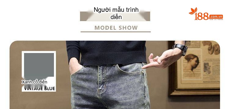 Quần Jean Nam Vải Cao Cấp Co Giãn Dáng Suông Basic Màu Xanh Đậm, Xanh Nhạt, Đen chi tiết 6
