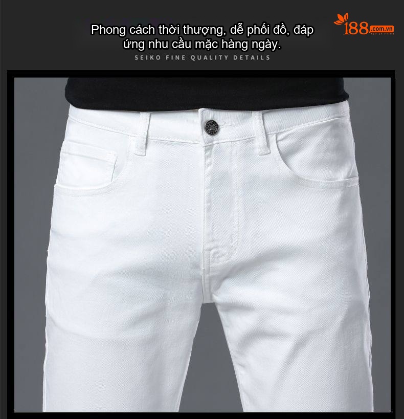 Quần Jean Dáng Ôm Nam Cotton Màu Trắng, Đen chi tiết 3