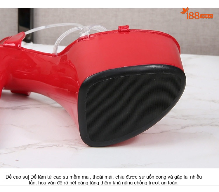 Giày Sandal Cao Gót Nữ Quai Trong Suốt Da Bóng Gót Cao 10cm - 12cm Màu Đen, Đỏ, Vàng, Xanh Dương... chi tiết 7