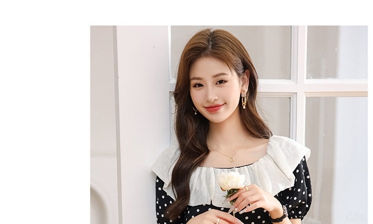 Váy liền thân Nữ Cổ Búp Bê Họa Tiết Hoa Nhí Thiết Kế Dáng Xòe Màu Đen, Trắng chi tiết 20