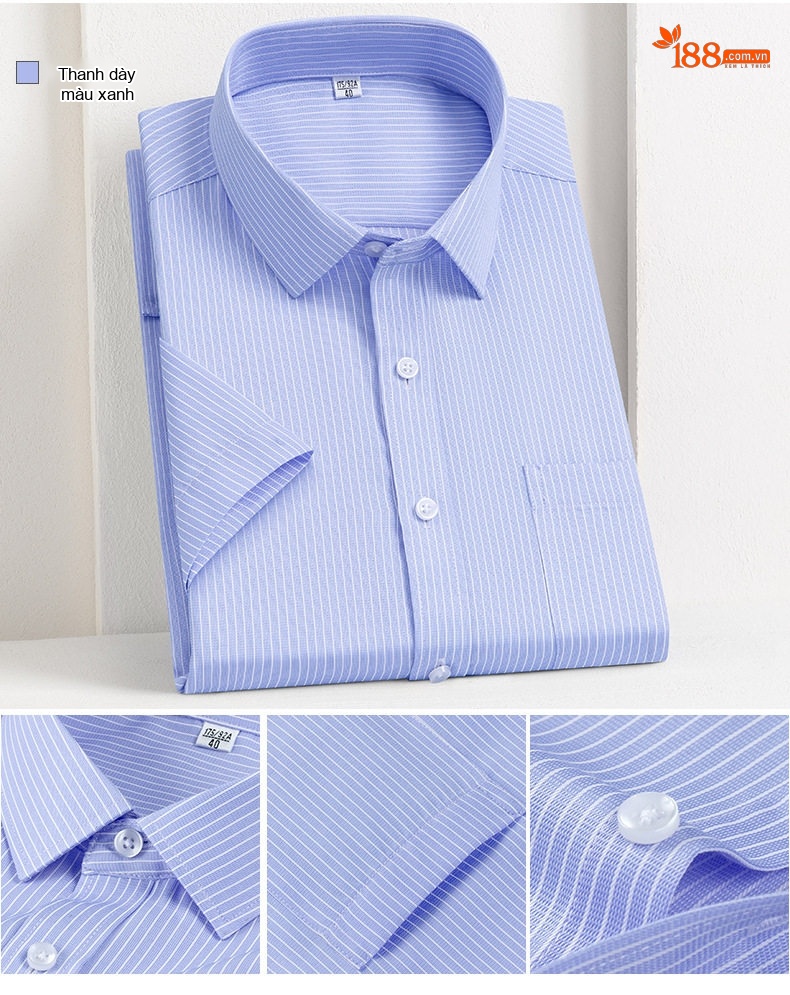 Áo Sơ Mi Nam Cotton Ngắn Tay Dáng Ôm Chống Nhăn Màu Trắng, Xanh Dương, Tím, Xám... chi tiết 6