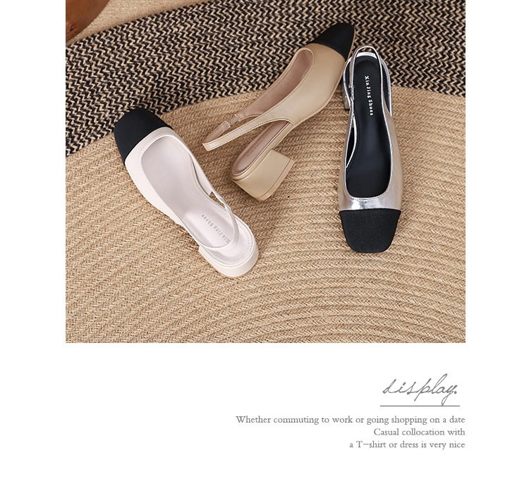 Giày Slingback Nữ Mũi Vuông Gót Trụ Bít Mũi Hở Gót Chiều Cao Đế Khoảng 3.5cm Màu Đen, Kem, Bạc chi tiết 29