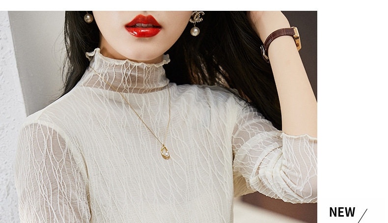 Áo Thun Lưới Dài Tay Nữ Cổ Bán Cao Ôm Dáng Phong Cách Thời Trang Màu Nâu chi tiết 24