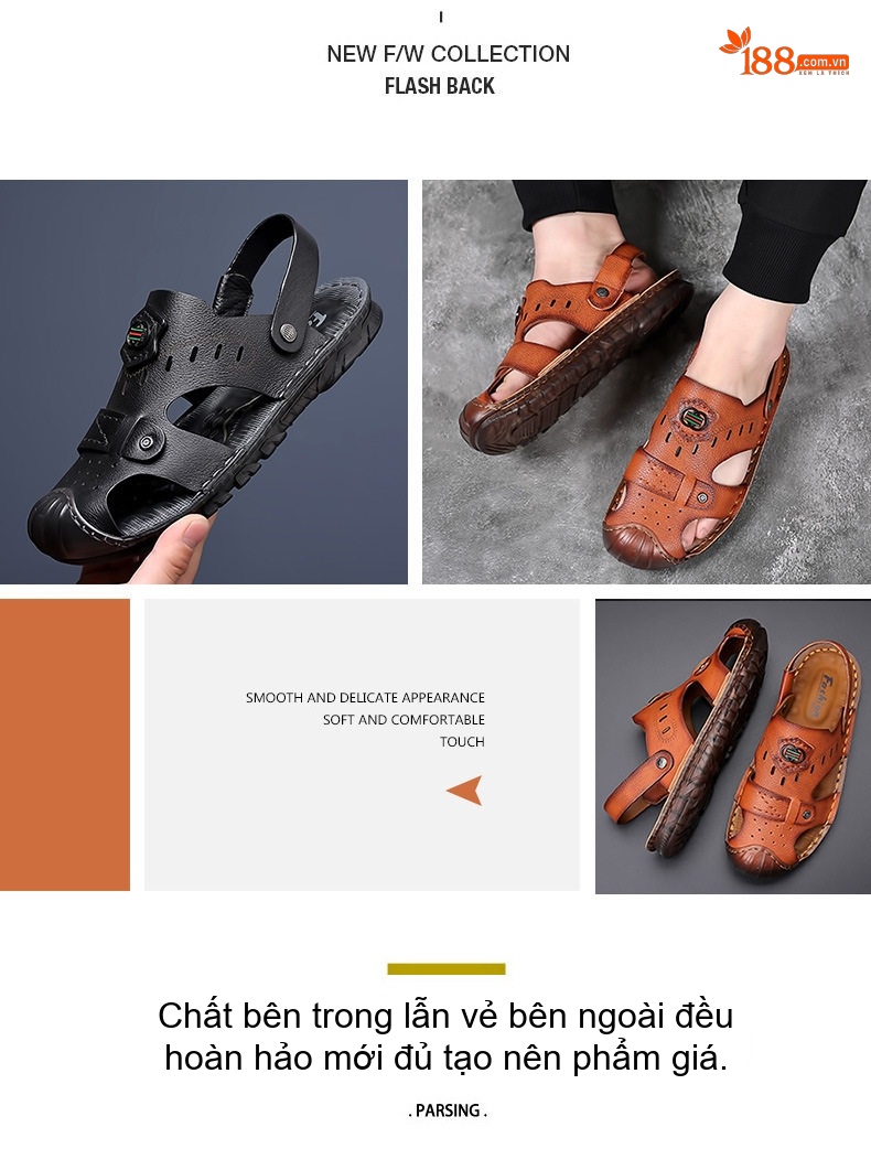 Dép Sandal Nam Da Bóng Quai Hậu Chiều Cao Đế Khoảng 2cm Màu Nâu, Đen chi tiết 5