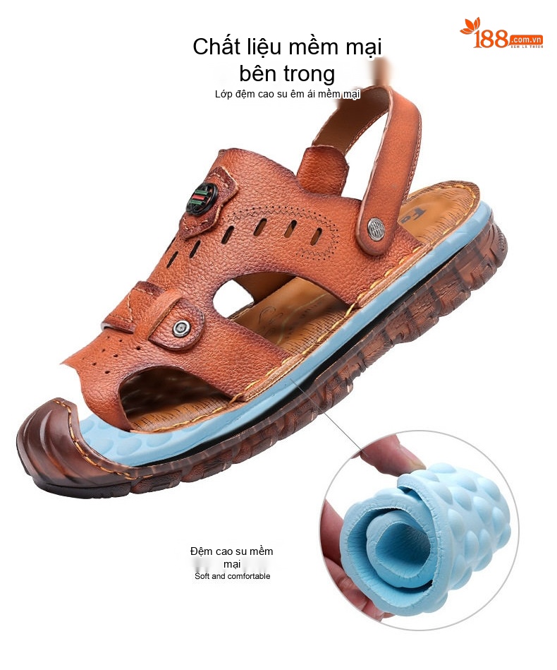 Dép Sandal Nam Da Bóng Quai Hậu Chiều Cao Đế Khoảng 2cm Màu Nâu, Đen chi tiết 6