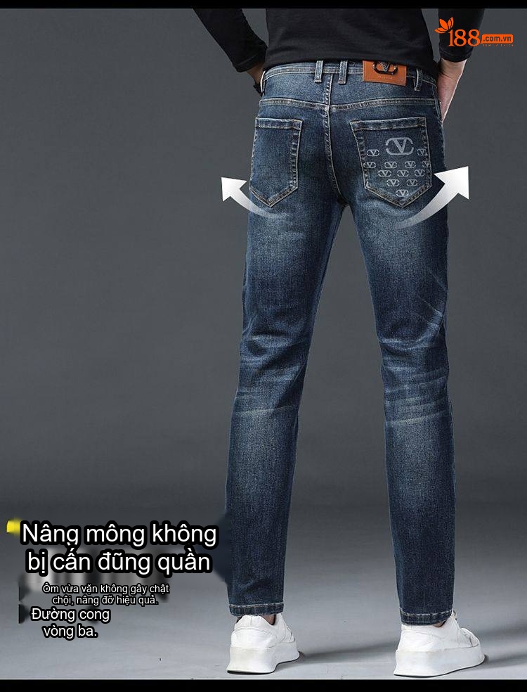 Quần Jean Nam Cotton In Họa Tiết Rách Gối Dáng Ôm Vừa Màu Xanh chi tiết 47
