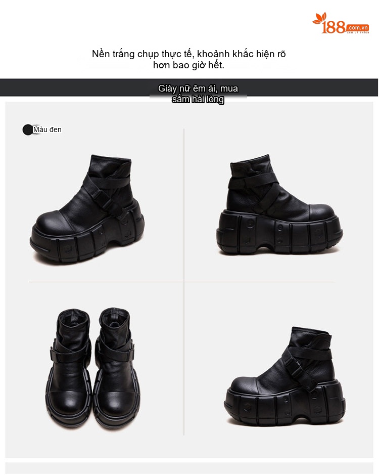 Boot Martin Nữ Da Bò Cổ Cao Đế Bánh Mì Chiều Cao Đế Khoảng 6cm Phong Cách Anh Quốc Màu Đen, Nâu chi tiết 16