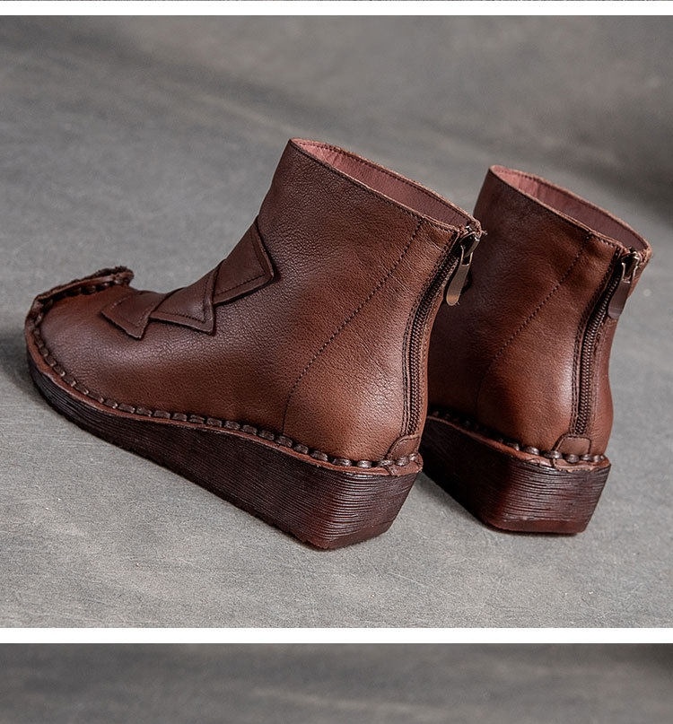 Boot Nữ Da Bò Cổ Cao Đế Xuồng Chiều Cao Đế Khoảng 4cm Màu Đen, Nâu chi tiết 13