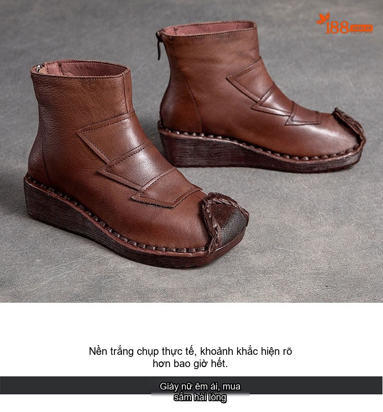 Boot Nữ Da Bò Cổ Cao Đế Xuồng Chiều Cao Đế Khoảng 4cm Màu Đen, Nâu chi tiết 14
