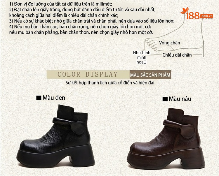 Boot Martin Nữ Da Bò Đế Dày Chiều Cao Đế Khoảng 7cm Màu Đen, Nâu chi tiết 3