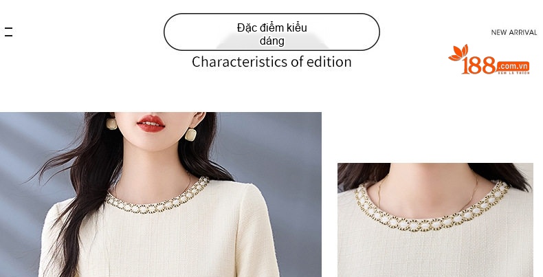 Váy liền thân Nữ Tiểu Thư Tay Dài Phong Cách Pháp Thanh Lịch Màu Kem chi tiết 4