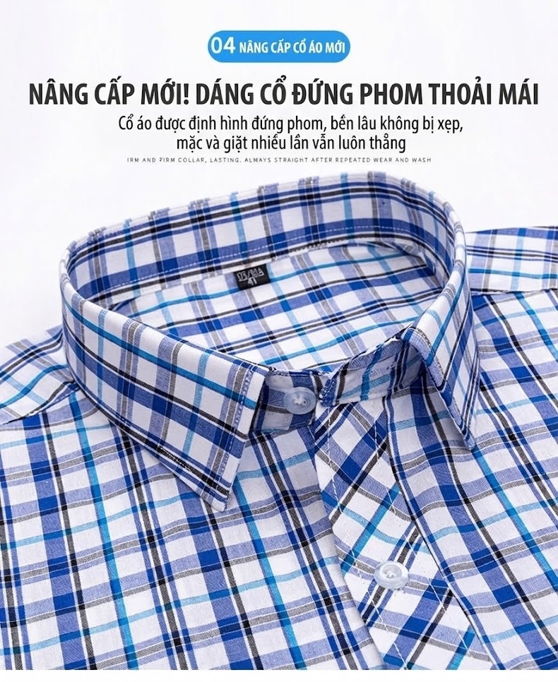 Áo Sơ Mi Dài Tay Nam Cotton Mỏng Phong Cách Thời Trang Họa Tiết Kẻ Caro chi tiết 7