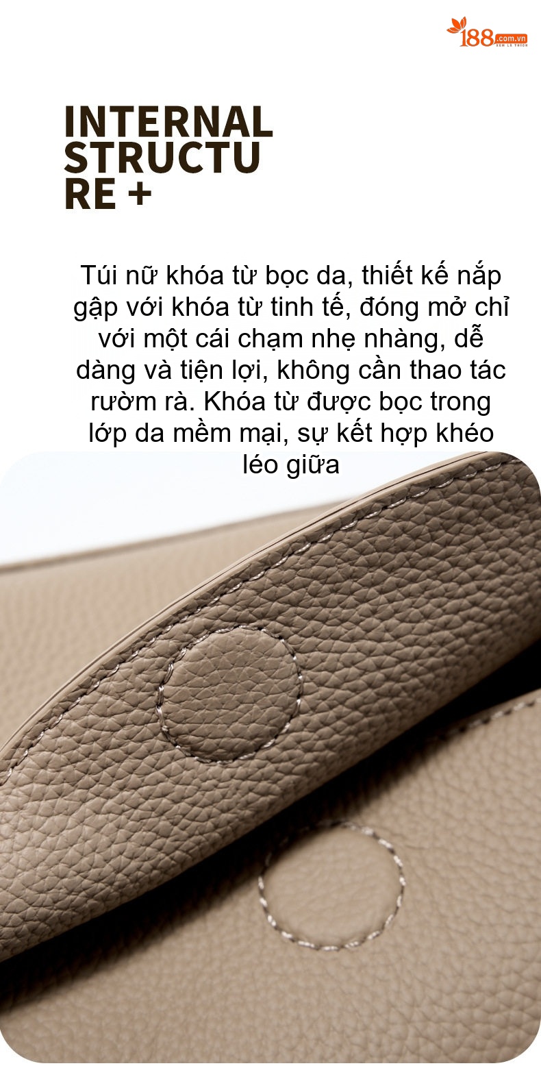 Túi Đeo Vai/Đeo Chéo Nữ Da Bò Thật Dáng Túi Boston/Pillow Màu Be, Nâu chi tiết 8