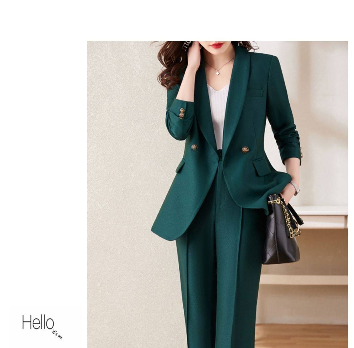 Set Bộ Vest Nữ Quần Ống Rộng Dáng Ôm Thanh Lịch Màu Đỏ, Xanh Lá, Đen chi tiết 34