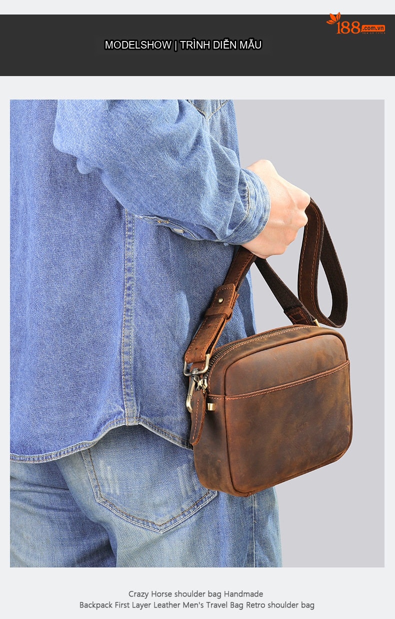 Túi Đeo Chéo Nam Da Thật MaraLete, Túi Đựng Ipad, Clutch Cầm Tay Da Thật Màu Nâu chi tiết 8