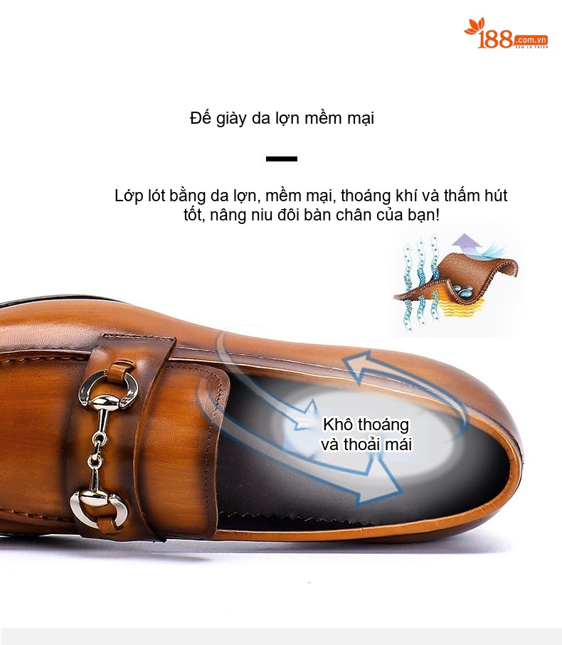 Giày Lười Nam Da Bò Thời Trang Công Sở Chiều Cao Đế Khoảng 3cm Màu Nâu, Đen chi tiết 12