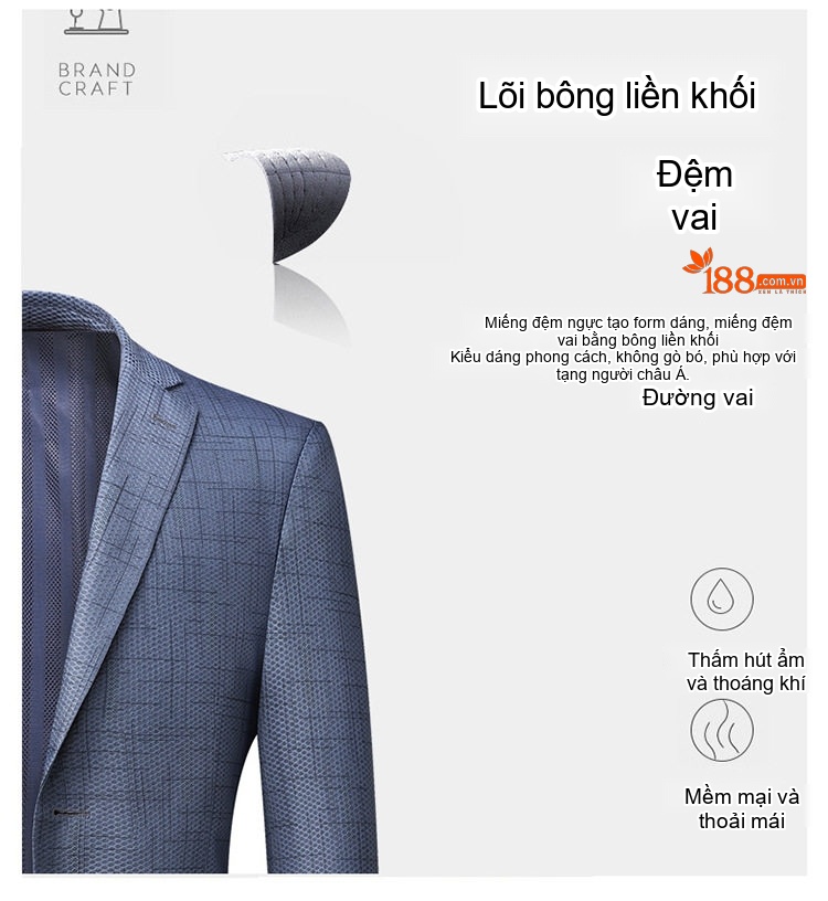 Áo Khoác Vest Nam Mỏng Nhẹ Dáng Ôm Vừa Vặn Không Cần Ủi Màu Xanh chi tiết 6