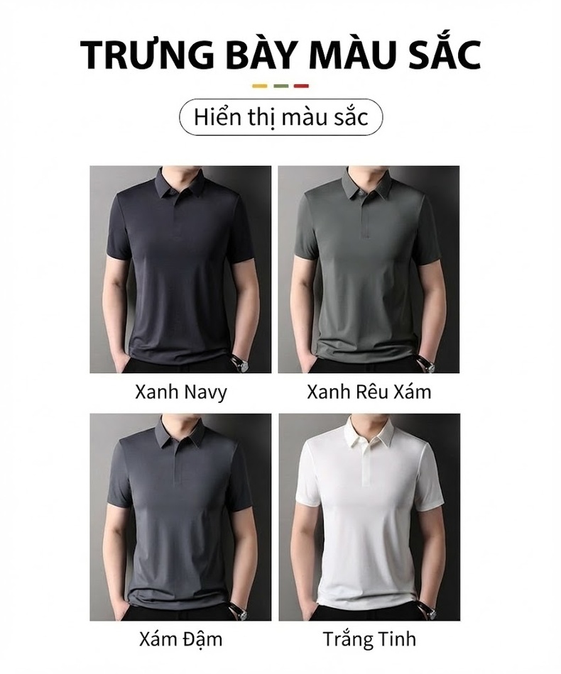 Áo Polo Nam Tay Ngắn Cổ Bẻ Màu Trắng, Xám, Đen chi tiết 2