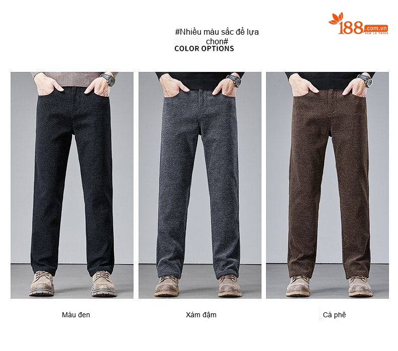 Quần Dài Nam Cotton Lông Cừu Co Giãn Dáng Ôm Vừa Màu Xám, Nâu, Đen chi tiết 9