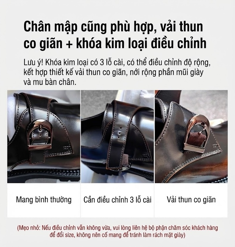 Giày Monk Strap Nam Da Bóng Cao Cấp Chiều Cao Đế Khoảng 3cm Màu Đen chi tiết 1